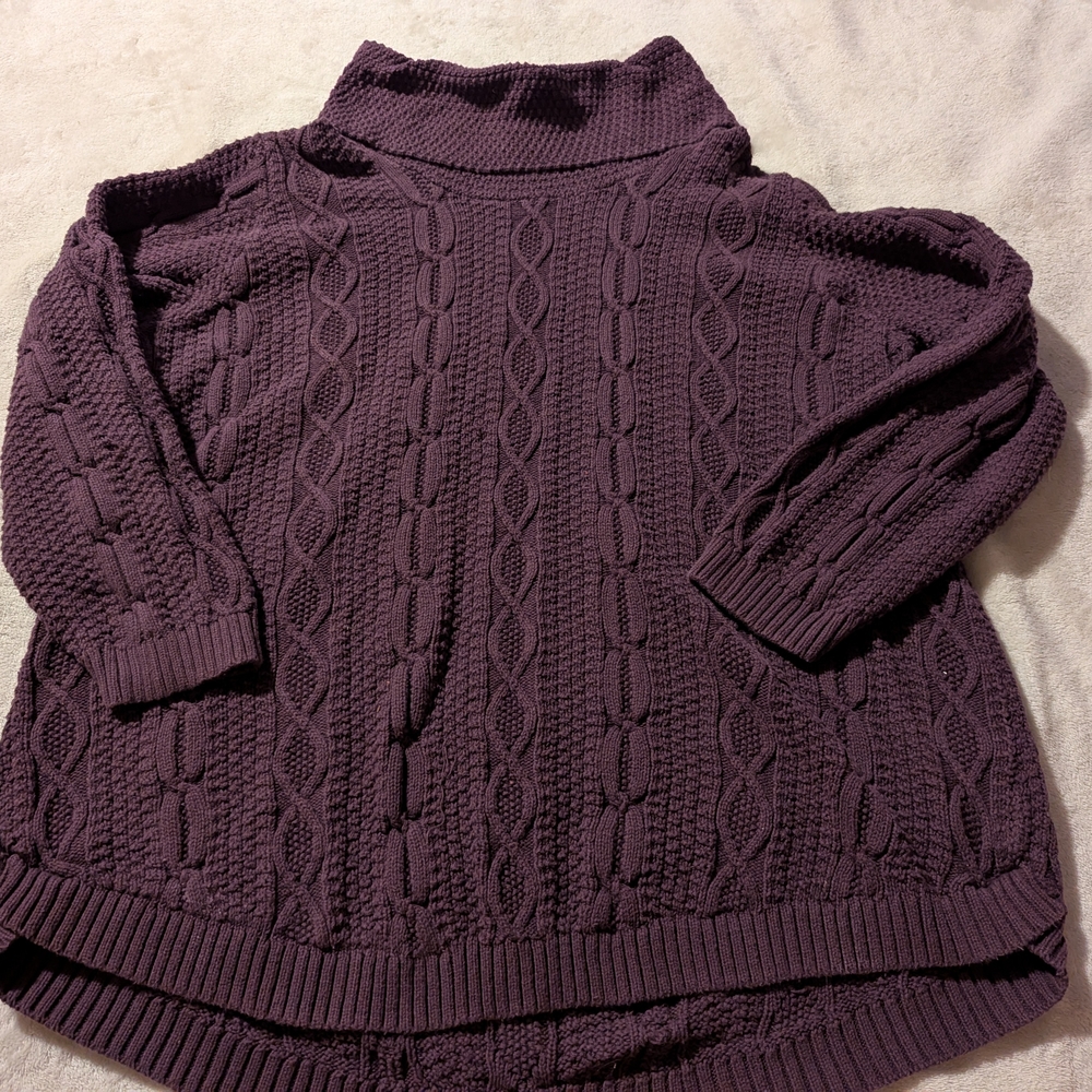 Purple Cable Knit Cowl Neck Sweater